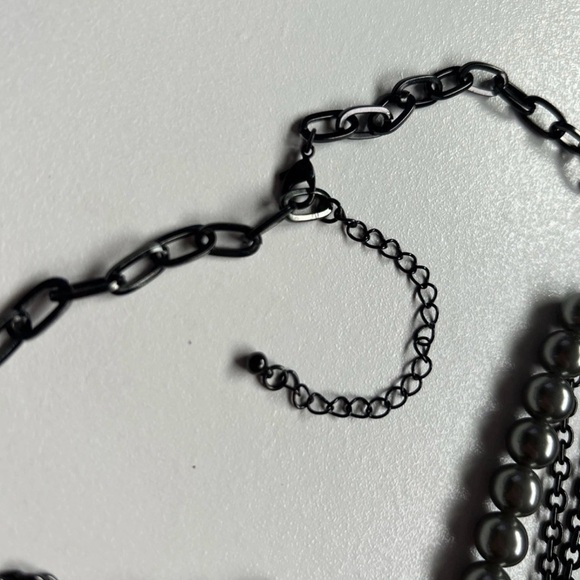 Gothic Black Multi-Layer Chain Necklace With Faceted Beads & Lobster Clasp - Picture 5 of 7